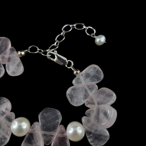 Pink quartz necklace gemstones real pearls sterling silver 925  A0322 -Q1 - Picture 3 of 8